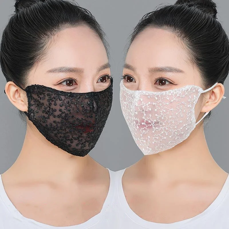 Cloth Face Mask Washable - 1/2 adet Siyah Beyaz Dantel Yüz